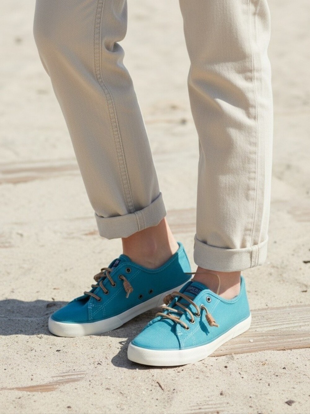 Womens Sperry Casual Teal Canvas Sneakers - Low Top Lace-Up Shoes